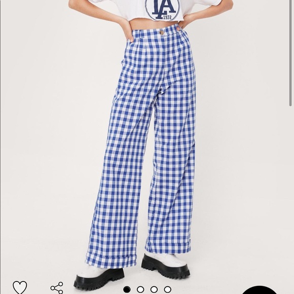 Nasty Gal Pants - High Waisted Wide Leg Gingham Pants